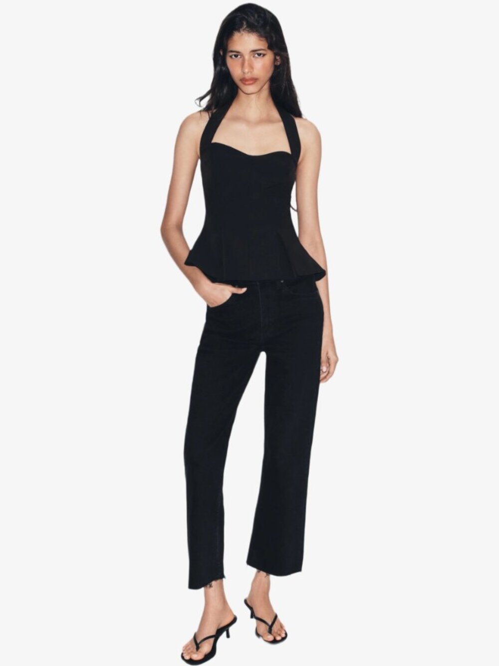 ZARA Black Pleated Halter Peplum Top NWT Size S - Picture 2 of 13